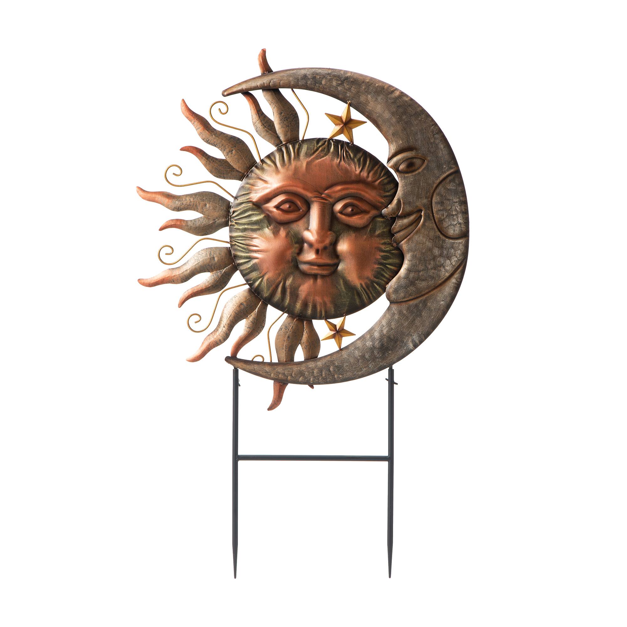 Glitzhome® 3ft. Metal Sun & Moon Yard Stake or Wall Décor